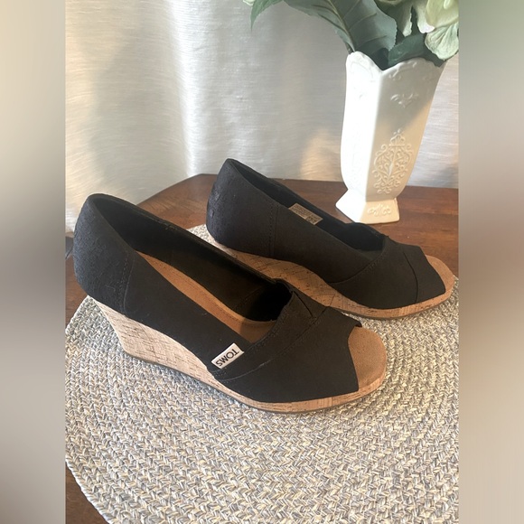 Toms Shoes - SHOES- TOMS Black sandal with 3 1/2 inch cork heel